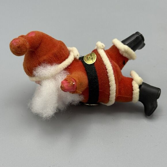 Vintage Red Flocked Santa Claus Christmas Ornament Hong Kong Kitschy 4" T READ - Picture 11 of 13